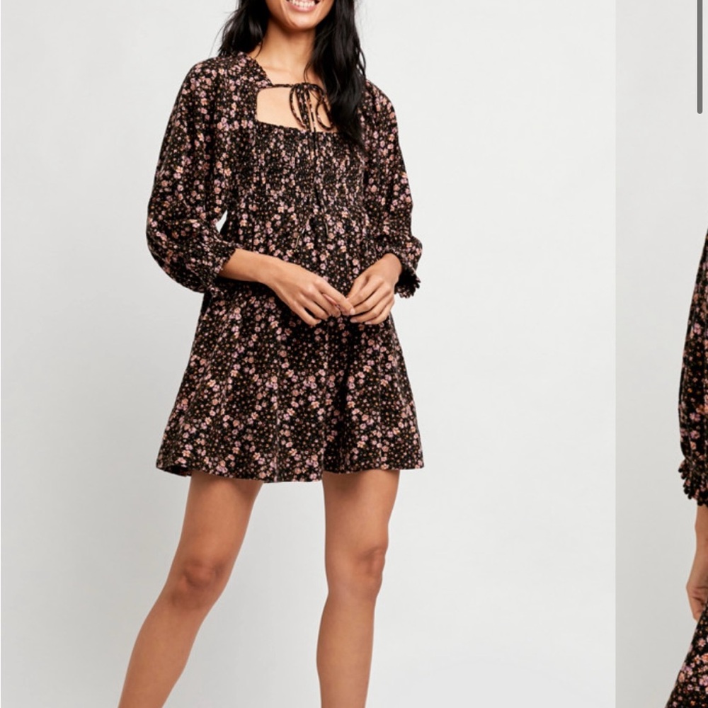 Free People Black and Pink Floral Mini Dress